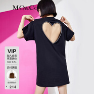 MO&Co.連衣裙鏤空愛(ài)心鑲鉆設(shè)計(jì)感露背短袖寬松T恤裙白色摩安珂 黑色 S 160