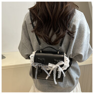 天丂雙肩包女士學(xué)生JK2025新款秋冬包蓋式方包蝴蝶結單肩斜背時(shí)尚可愛(ài) 蕾絲雙肩包【黑】