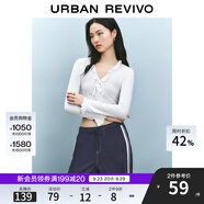UR2025秋季新款女裝法式荷葉邊系帶V領(lǐng)長(zhǎng)袖T恤UYY450018 本白 S