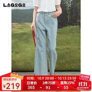 LAGOGO淺藍色開叉牛仔褲女拉谷谷2025年夏季新款高腰通勤直筒褲 淺牛仔藍 S