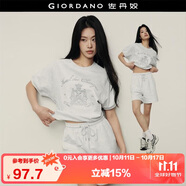 佐丹奴【韓國明星同款】純棉刺繡圓領(lǐng)短款插肩短袖衛(wèi)衣女05395519