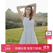 范思藍(lán)恩夏季腰精裙氣質(zhì)收腰無袖背心連衣裙女夏季新款海邊度假顯瘦裙 瓷白色-無袖 S