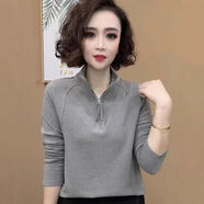 秋冬季新款時(shí)尚半拉鏈立領(lǐng)雙面絨保暖CSph女士時(shí)尚加絨打底衫jd 灰色 加絨 2XL 建議120-130斤