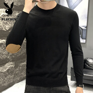 花花公子（PLAYBOY）打底衫男春秋季新款潮牌修身圓領(lǐng)針織衫毛衣潮流百搭休閑長(cháng)袖t恤 黑色 XL