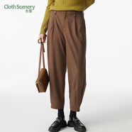 布景（Clothscenery）休閑褲女2025冬季新品簡(jiǎn)約收腳口設計感寬松錐形薄絨褲子1496 烏木棕 S