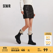 森馬（Semir）陳都靈同款半身裙女高腰柔軟PU仿皮裙子2024冬新款酷感辣妹短裙 黑色調(diào)00399 S