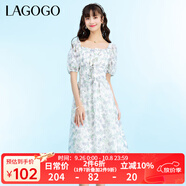 LAGOGO法式一字領(lǐng)甜美茶歇法式連衣裙女拉谷谷短袖氣質(zhì)修身裙子 混色（Y0） L 165/40