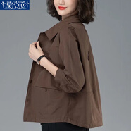 莫代爾女士薄短外套2025新款春秋季休閑百搭顯瘦小個(gè)子薄夾克外搭上衣 咖啡色 常規 L