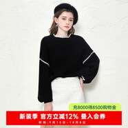 CAROLINECaroline卡洛琳2023秋季新款簡約黑白撞色編織毛針織衫ECRDCB02 黑色 L