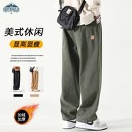 頂峰保羅（Dingfengbaoluo）休閑長(cháng)褲潮牌寬松直筒褲冬季加絨闊腿工裝褲子男HM9901軍綠色L