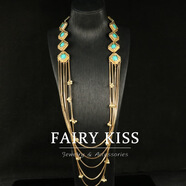 唯一中古vintage耳飾項鏈套裝鍍真金長(cháng)款流蘇幾何方形復古搭配松石 項鏈