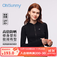 OhSunny防曬衣女戶外防紫外線修身連帽短款外套運動防曬服 赫本黑 L