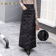 夏典素訂女王（SE.PSTP）擋風(fēng)保暖羽絨棉半身裙大碼棉裙長(cháng)款防風(fēng)裙高腰菱格一片式冬季裙子 黑色 按扣款:裙長(cháng)90厘米 S 建議80-90斤