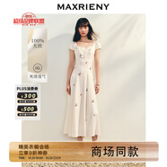 MAXRIENY【商場同款】法式宮廷抽繩連衣裙復(fù)古極簡收腰長裙25夏款 米白 L