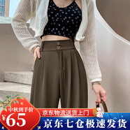 蘿美醬西裝褲女小個子春秋高腰垂感闊腿褲梨形休閑直筒褲子遮肉職場長褲 深咖常規(guī)長度【春秋西裝款】 2XL