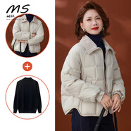 湄綏中年媽媽五十多歲洋氣羽絨棉服短款2025新款中老年女冬裝棉衣外套 米色套裝（搭黑色毛衣） XL (123~138斤)