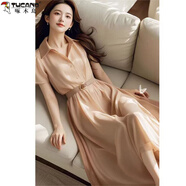 啄木鳥(niǎo)襯衫連衣裙子女法式2025氣質(zhì)溫柔長(cháng)裙夏季新款輕奢高級感收腰裙子 卡其色【腰帶】 L 建議105-115斤穿