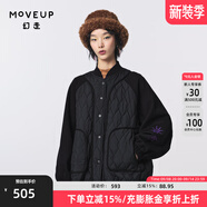 幻走（MOVEUP）2023冬季新款.FUN系列撞布口袋繡花設計師中長款外套女 夜黑 S
