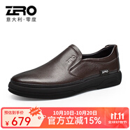 零度Zero官方皮鞋男2025新款頭層牛皮柔軟舒適商務(wù)休閑鞋套腳男士皮鞋 暗棕D03528 40