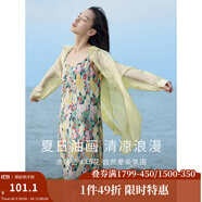 茵曼（INMAN）波西米亞吊帶油畫連衣裙女2025夏季新款度假裙子 石榴黃 XL