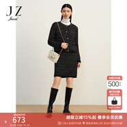 玖姿（JUZUI）商場(chǎng)同款JZ玖姿經(jīng)典小香風(fēng)松緊短裙腰裙女2023冬季新款JWDD20203 花黑 S