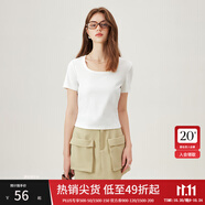 范思藍恩范思藍恩紅色旺中女基礎正肩短袖t恤夏季2024新款方領上衣12797 白色-U領 S