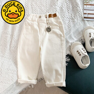 G.DUCKKIDS寶寶褲子2025春夏新款男女童棉質休閑褲韓版洋氣小童長褲白色彈力 乳白色 笑臉掛件款 110 cm 建議年齡3-4歲
