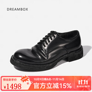 dreambox鈞博vibram高端馬臀皮休閑皮鞋手工固特異皮底男士德比鞋 黑色啞面 44