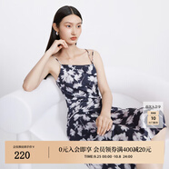 迪賽尼斯（DESIGNICE）秋季新款高級感通勤吊帶長(cháng)裙開(kāi)叉無(wú)袖高腰連衣裙 花色 S