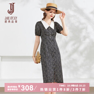 經(jīng)典故事（JANE STORY）黑色碎花連衣裙女夏季2025新款高端精致氣質(zhì)歐式田園風緞面裙子 R23黑底杏花 L