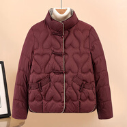 俞兆林（YUZHAOLIN）媽媽冬裝新款短款羽絨棉服中老年女士保暖小個(gè)子洋氣輕薄棉襖外套 紫紅色 4XL 135-150斤左右