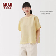 無印良品（MUJI）女式 漢麻 棉 短袖罩衫 t恤上衣打底衫女款女裝內(nèi)搭夏季BC2LEC5S 黃色條紋 L (165/88A)