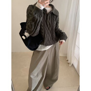 LNGA LANDGRE感慵懶粗針麻花毛衣女秋冬韓國圓領(lǐng)常規針織衫套頭上衣 深灰色 均碼