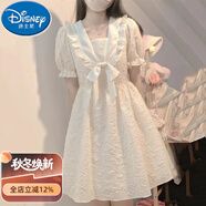 迪士尼（Disney）女大童連衣裙夏裝洋氣12歲女孩公主裙初中生蝴蝶結(jié)甜美日系裙子 白色 175 L【建議體重100-110斤】