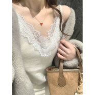 兔嵐毛毛吊帶背心女子秋冬毛皮內層加厚保暖針織底褲法國蕾絲v 白色常規 S