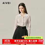 AIVEI欣賀艾薇2024秋季田園森女娃娃領(lǐng)長(zhǎng)袖碎花針織開(kāi)衫R756201A 米白 L