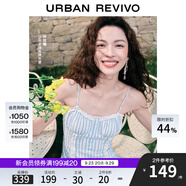 UR【鐘楚曦同款】2025夏季新款女裝波嬉風(fēng)蕾絲條連衣裙UYL750037 藍(lán)色條紋 XS