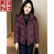 JEZE棉服短款時(shí)尚加厚保暖秋冬季韓版洋氣百搭安可拉紅棉襖短外套 紫紅色【z】 XL 建議120-135斤