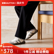 皓頓（HAUT TON）男鞋休閑鞋頭層牛皮百搭小白鞋軟底運動(dòng)健步鞋潮流新款阿甘鞋子男 白灰色 42 適合運動(dòng)鞋43碼