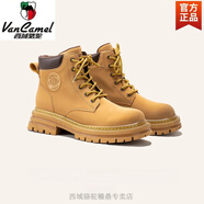 西域駱駝踢不爛大黃靴女2025秋冬新款真皮短靴男登山大黃蜂馬丁靴加絨保暖 黃棕色5cm常規(guī)版 女款標(biāo)準(zhǔn) 36