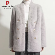 皮爾卡丹新款皮毛一體年輕寬松短款氣質(zhì)仿皮草水毛絨外套環(huán)保毛毛時(shí)尚v領(lǐng) 灰色 S 建議90--110斤