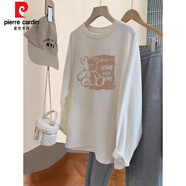 皮爾卡丹（pierre cardin）秋冬季德絨加絨長(cháng)袖t恤女大碼設計感中長(cháng)款遮屁股內搭打底衫上衣 4459白色(不倒絨加厚) 4XL 190-210斤