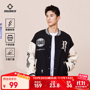 準(zhǔn)者棒球服夾克外套男裝2025秋冬新款美式復(fù)古PU皮袖休閑寬松運(yùn)動(dòng)開衫 902純正黑 2025新款 2XL