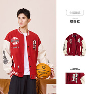 準者棒球服夾克外套男裝2026春冬新款美式復古PU皮袖休閑寬松運動(dòng)開(kāi)衫 902楓葉紅 【加厚款】 XL