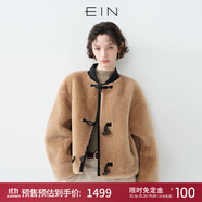 EIN PURE 學(xué)院風(fēng)PU皮綿羊毛絨牛角扣雙面穿短外套2025早秋新款 石墨黑 S