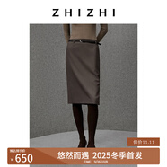 致知ZHIZHI 尉遲杯 精紡羊毛舒適雅致鉛筆裙送腰帶25年冬季新款 摩卡 M