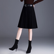 氣質(zhì)高腰西裝百褶裙半身裙女2025冬新款百搭半裙壓褶顯瘦a字裙 黑色 2XL  2尺3/建議126-135斤