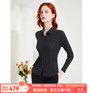 MORELINE沐蘭褶皺肌理感氣質襯衫女2023秋裝新款時尚通勤修身顯瘦長袖襯衣 黑色 4XL