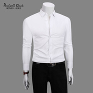 保羅威爾·布萊克（PAULWELL BLACK）純色襯衫男長(cháng)袖商務(wù)休閑正裝上衣修身免燙抗皺中青年彈力男士襯衣 白色 常規 PLZC200-01 38 建議100-119斤
