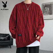 花花公子（PLAYBOY）花花公子圓領(lǐng)毛衣男士秋冬季提花毛線(xiàn)衣本命年紅色大碼男生針織衫 MY1512紅色 M
